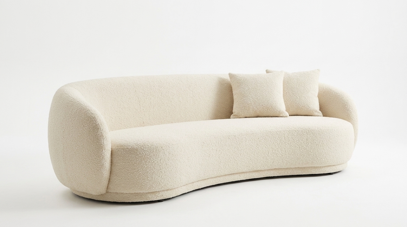 Rua Curve — A Cream Bouclé Sofa in Full Bloom