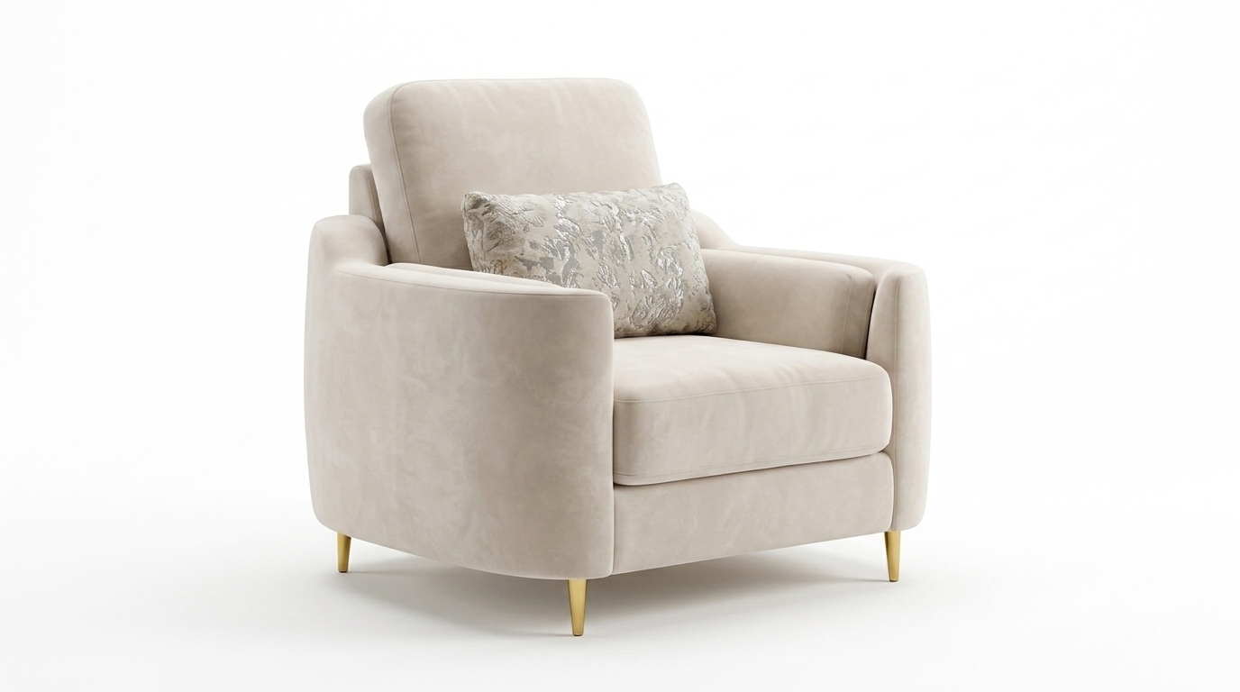 Noor — Beige Velvet Armchair on Brass Legs