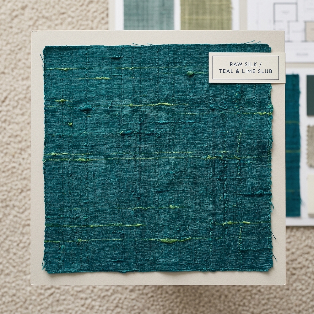 Teal & lime raw silk
