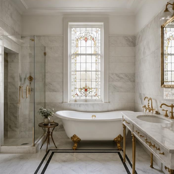 Mehal — Marble & Brass Bathroom