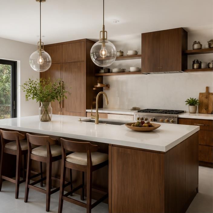 Amber — Walnut & Quartz Island Kitchen